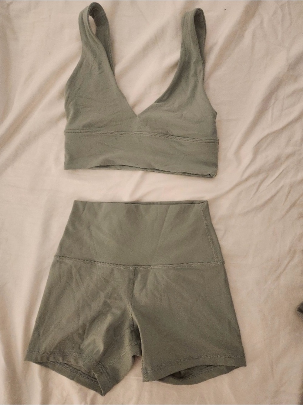 lululemon athletica Sage Green V-Neck Sports Bra & High-Waist Shorts Set